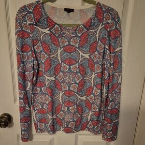 Talbots Red and Blue Patterned Long Sleeve Top